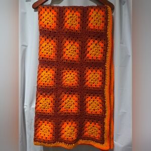 Handmade Orange & Brown Crochet Granny Square Throw Blanket